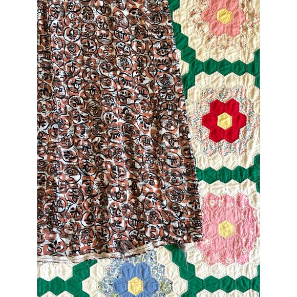 Vintage 1940s Novelty Print Dress Orange Brown Rayon Velvet Bows Abstract AS IS - Picture 15 of 16